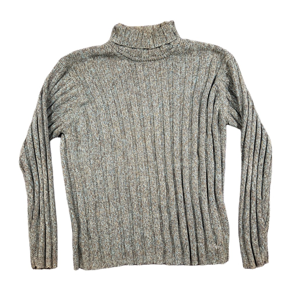 GAP Mens XXL Brown Blue Marled Ribbed Knit Cotton Turtleneck Sweater THICK